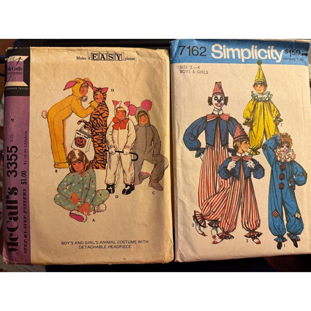 Lot of 2 Vintage Children's Costume Patterns McCall's 3355 & Simplicity 7162